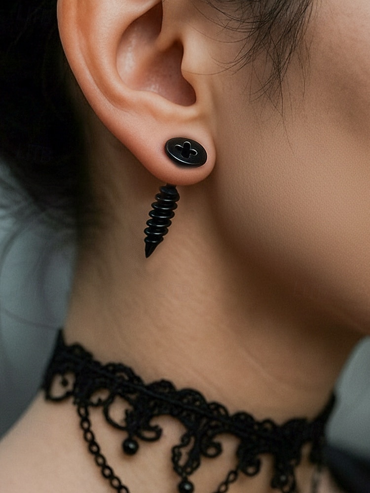 2026年 女性用ハロウィンステンレススチール製スクリューイヤリング - コスチュームパーティーやコスプレに最適なパンクゴシックスタッドジュエリー  コレクション – $5.99 –P1