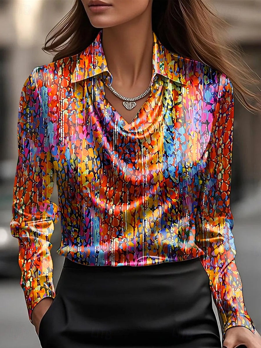 Per donna Camicia Arricciato Drappeggiato Ombre Grafico Elegante Casual Manica Lunga Scollo a Cascata Top Regolari Quotidiano Lavoro Abbigliamento da sera Blu Giallo Viola Arancione Estate Autunno del 2026 a $32.99 –P2