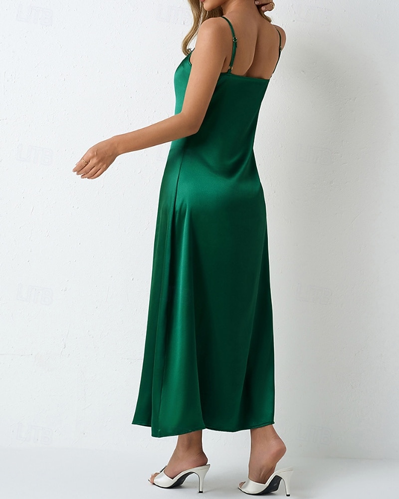 Dames Halflange jurk Satijnen Jurk Feestjurk Cocktail jurk Slipdress Modieus Modern Buiten Avond Feest Feest Normale pasvorm Effen Mouwloos hihnat Lichtgroen Wijn Donkergroen Paars Lente Herfst 2026 - $25.99 –P4