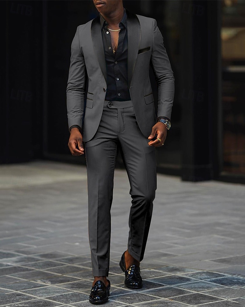 Męskie Marynarka + spodnie wizytowe Marynarka Garnitury Biznes Spotkanie towarzyskie Wesele 2 elementy Moda Codzienny Wiosna Jesień Poliester Kolorowy blok Kieszeń Guziki Wygodny Guziki jednorzędowe 2025 - $89.99 –P3