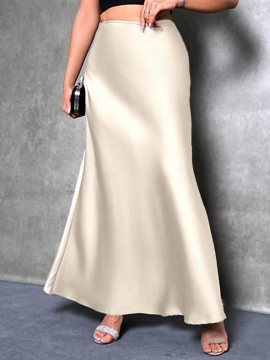 Women's Satin Skirts Elegant Fashion Maxi High Waist Skirts Plain Micro-elastic Party Street Black Fuchsia Green Khaki Spring 2026 - $25.99 –P10