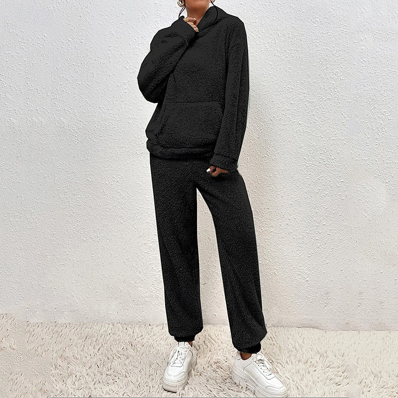 نسائي بدلة رياضية من قطعتين هودي صالة مجموعات بدلات رياضية لون سادة أطقم ملابس رياضية خريف & شتاء أسود أبيض الصالة الرياضية الخارج ركض كم طويل رياضة ألبسة رياضية مرن نسبياً عادي 2026 - $42.99 –P17