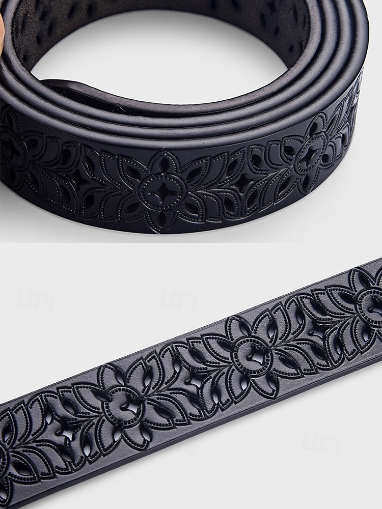 Ceinture en cuir véritable pour femme – motif floral vintage sculpté avec boucle en métal, accessoire de taille rétro pour jeans, robes et tenues décontractées de 2025 ? $14.99 –P7