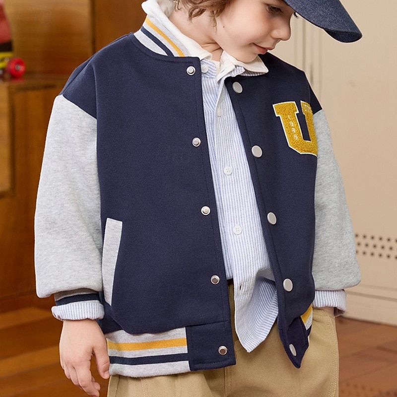 Barn Unisex Baseballjackor Ytterkläder Färgblock Långärmad Komfort Knappar Mjukt Täcka Utomhus Mode Dagligen Blå Grå Vår Höst 4 år + 2025 - $47.99 –P6