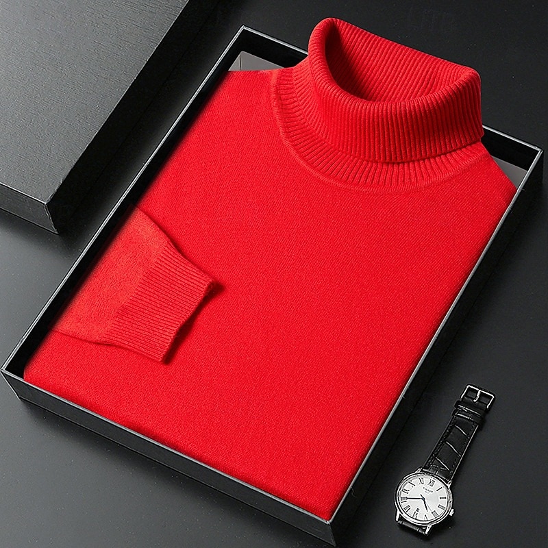 Men's Sweater Pullover Sweater Jumper Ribbed Knit Regular Tops Knitted Slim Fit Plain Turtleneck Knitwear Contemporary Casual Daily Wear Clothing Apparel Fall Winter Camel Black M L XL 2026 - $26.99 –P6