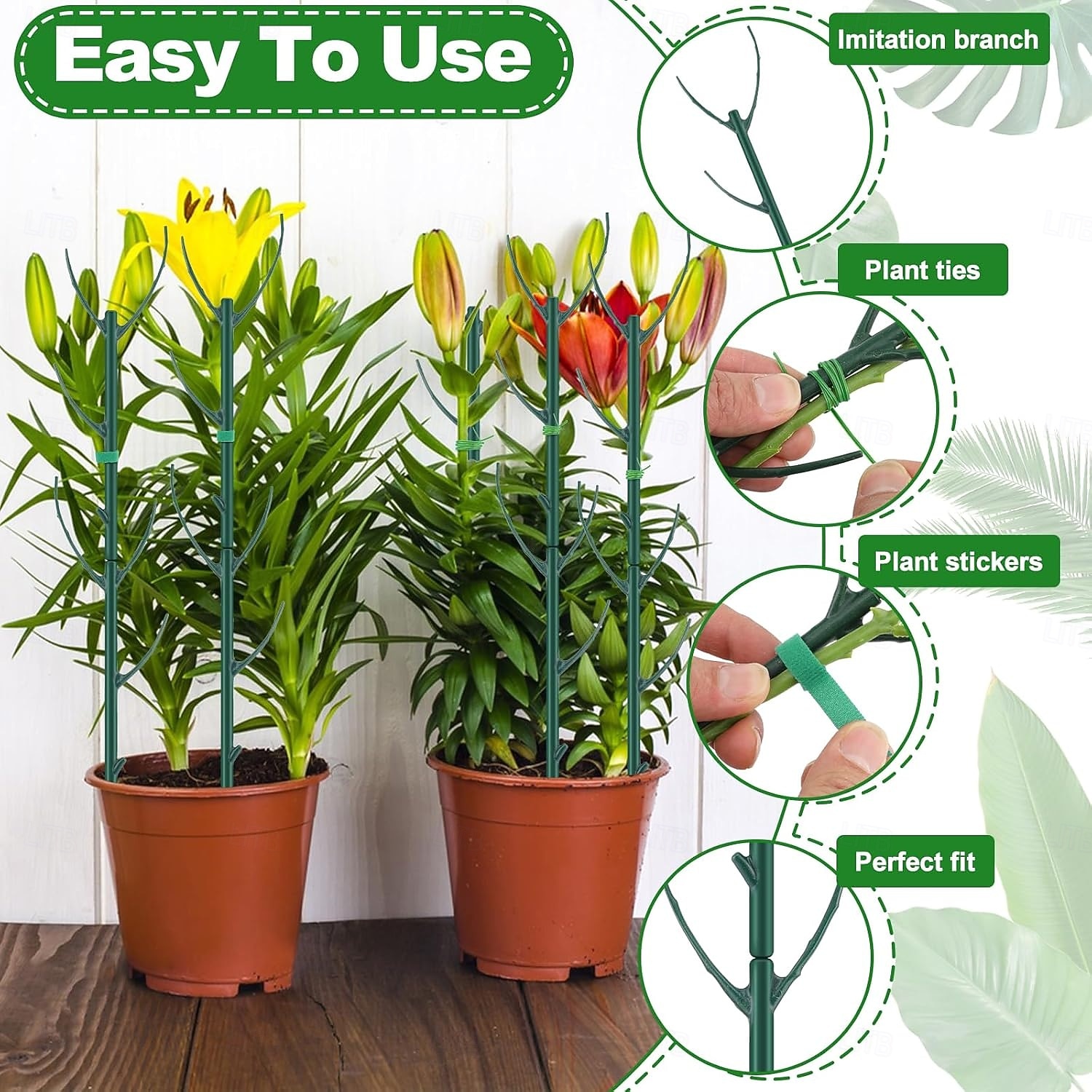 10 опор для растений, опоры для комнатных и уличных растений. 11-дюймовые опоры для растений с 20-метровыми подвязками, 5-метровые наклейки для вьющихся растений в горшках. 2026 - $16.99 –P6