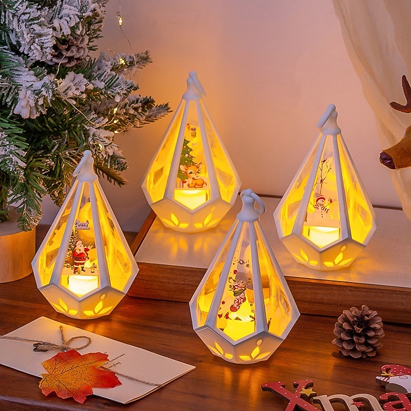 1 pieza 16 * 9,6 cm luz de vela iluminada LED navideña, linterna de mano, luz de adorno de decoración de mesa de reunión interior y exterior, luz colgante de luz de viento lr1130 * 3 baterías 2025 - $4.49 –P1
