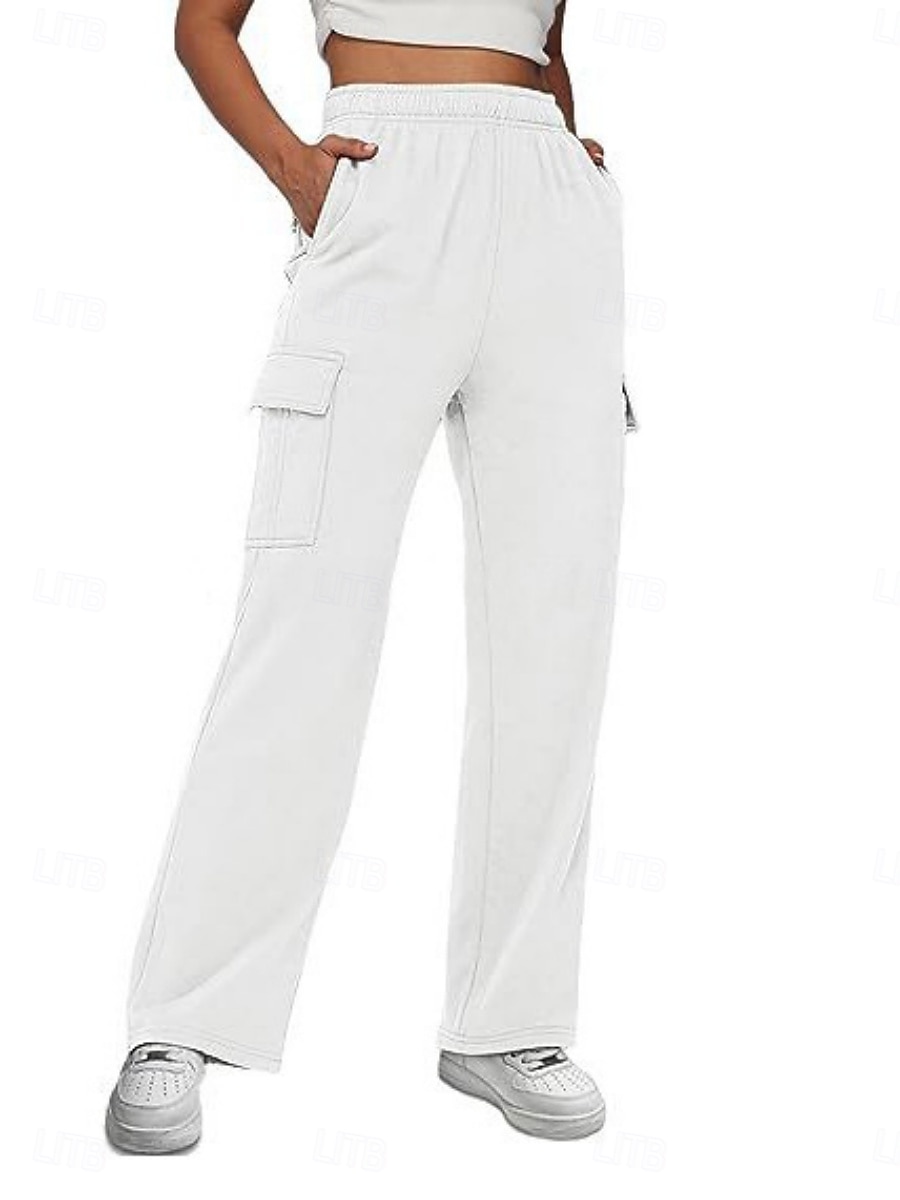 Mulheres Calças Cargo chinês Moda Roupa de rua Casual Comprimento total Cintura Alta Tecido Bolsos Cintura elástica Confortável Macio Micro-Elástica Ao ar livre Rua Castanho Escuro Cinzento Escuro de 2025 por $37.99 –P5