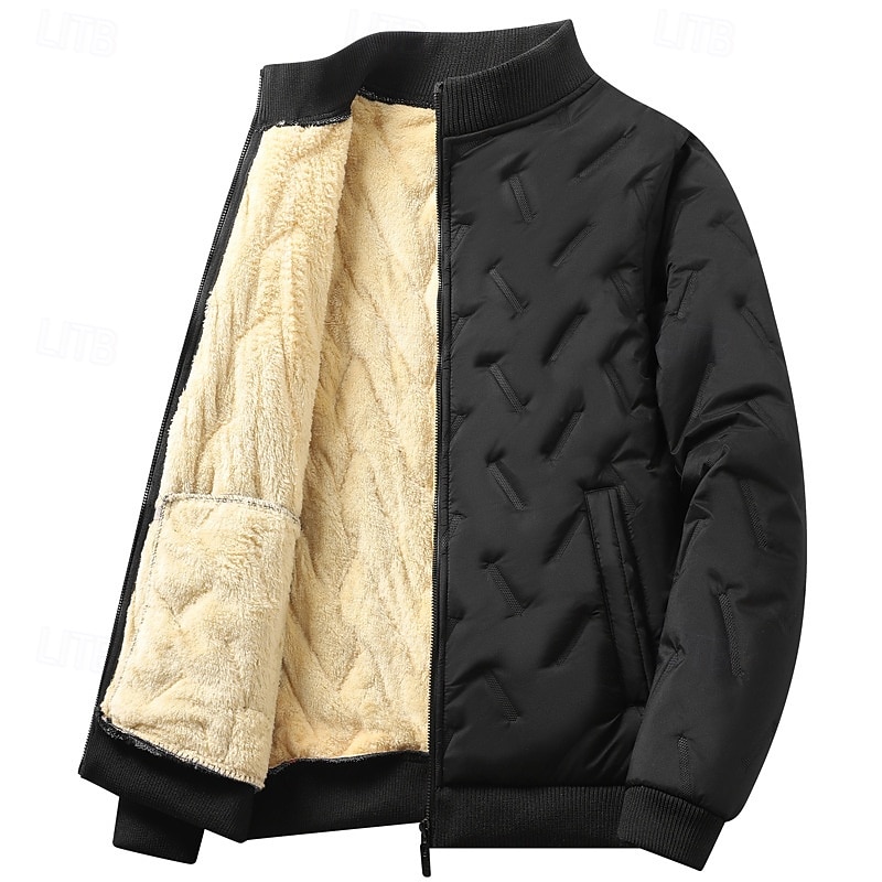 Men's Winter Jacket Quilted Jacket Fleece Jacket Parka Pocket Polyster Fleece lined Vacation Daily Wear Date Regular Fashion Casual Comfortable Thermal Warm Fall Winter Solid / Plain Color Black 2026 - $34.99 –P5