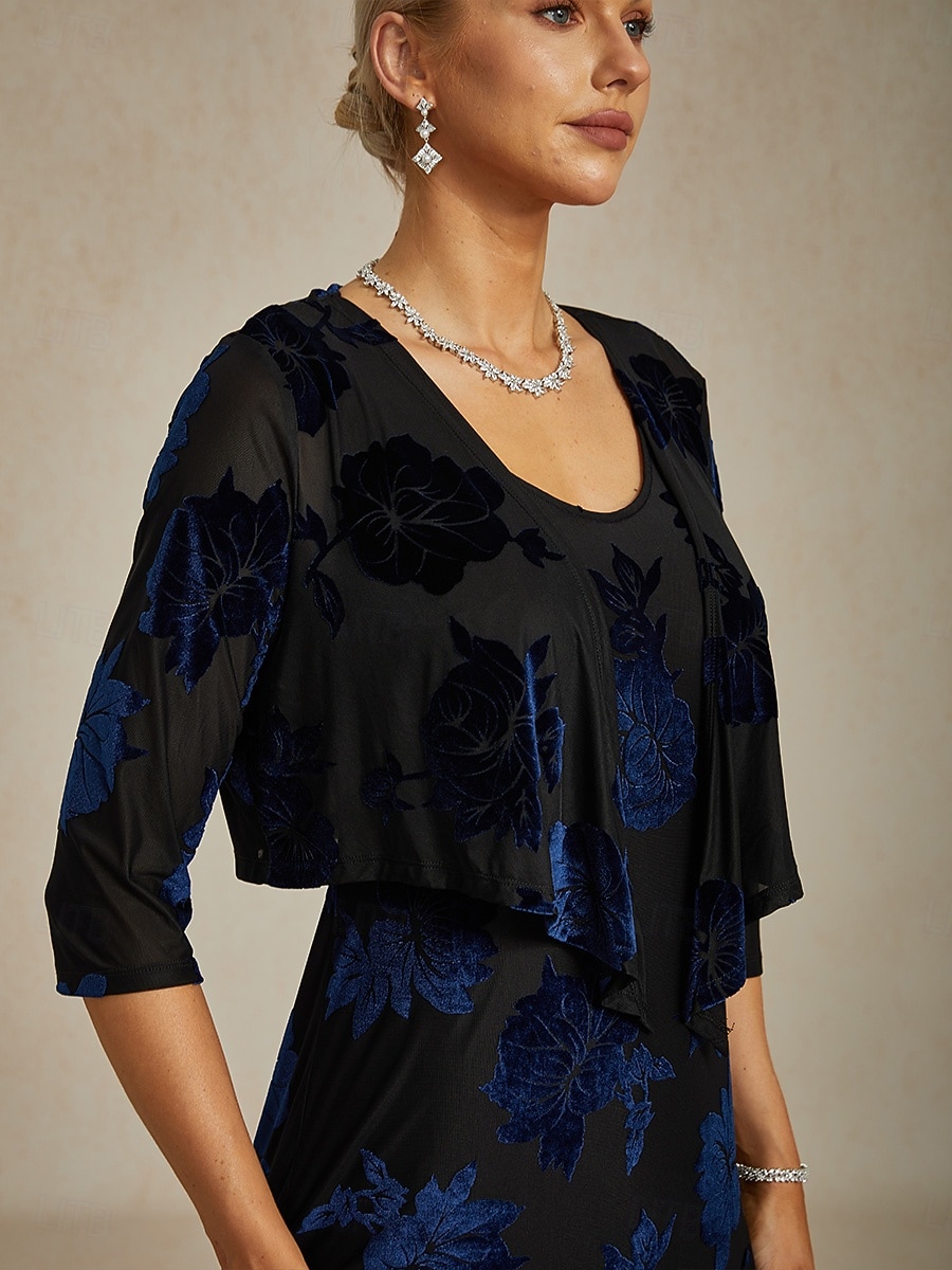 Femmes Haussements d'épaules Fleuri Élégant ancien Manche 3/4 Col en V robe demoiselle d honneur Tenue de soirée Soirée bleu marine Automne Hiver de 2025 ? $49.99 –P2