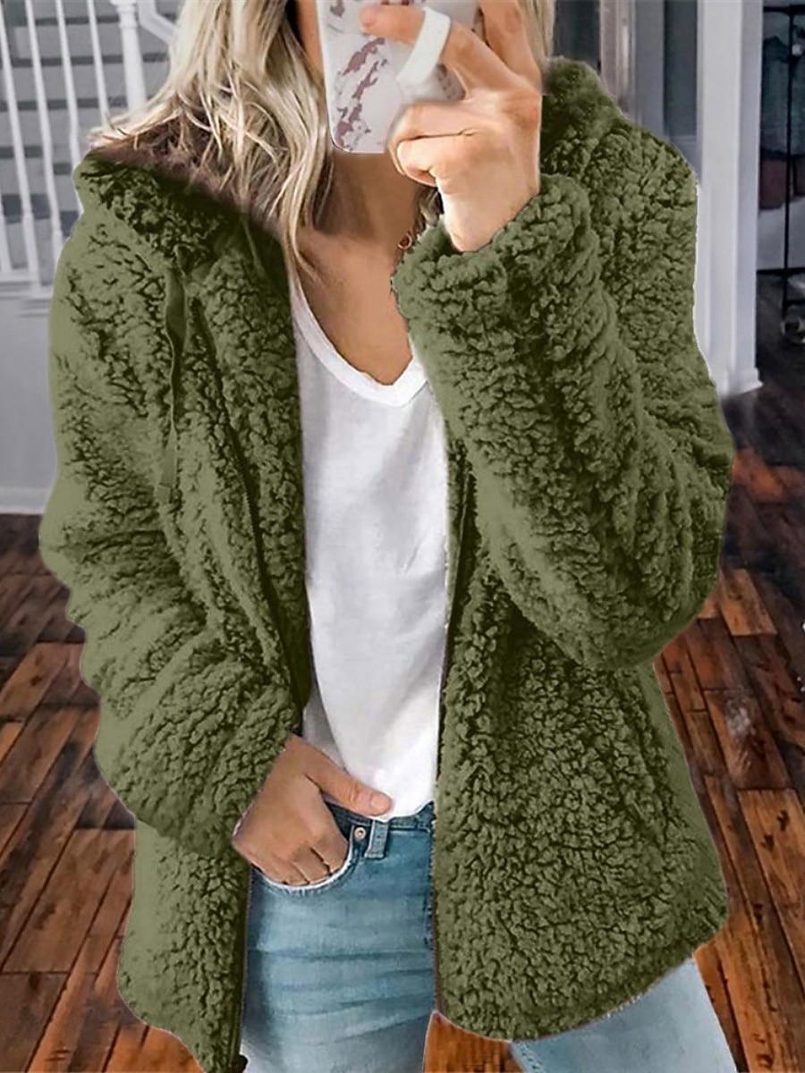 Per donna Cappotto Teddy Confortevole Traspirante Tasca Casual Semplice Vacanza Streetwear Casuale Abbigliamento quotidiano Cerniera Regolare Con Cappuccio Vestibilità regolare Manica Lunga Capispalla del 2025 a $24.99 –P3