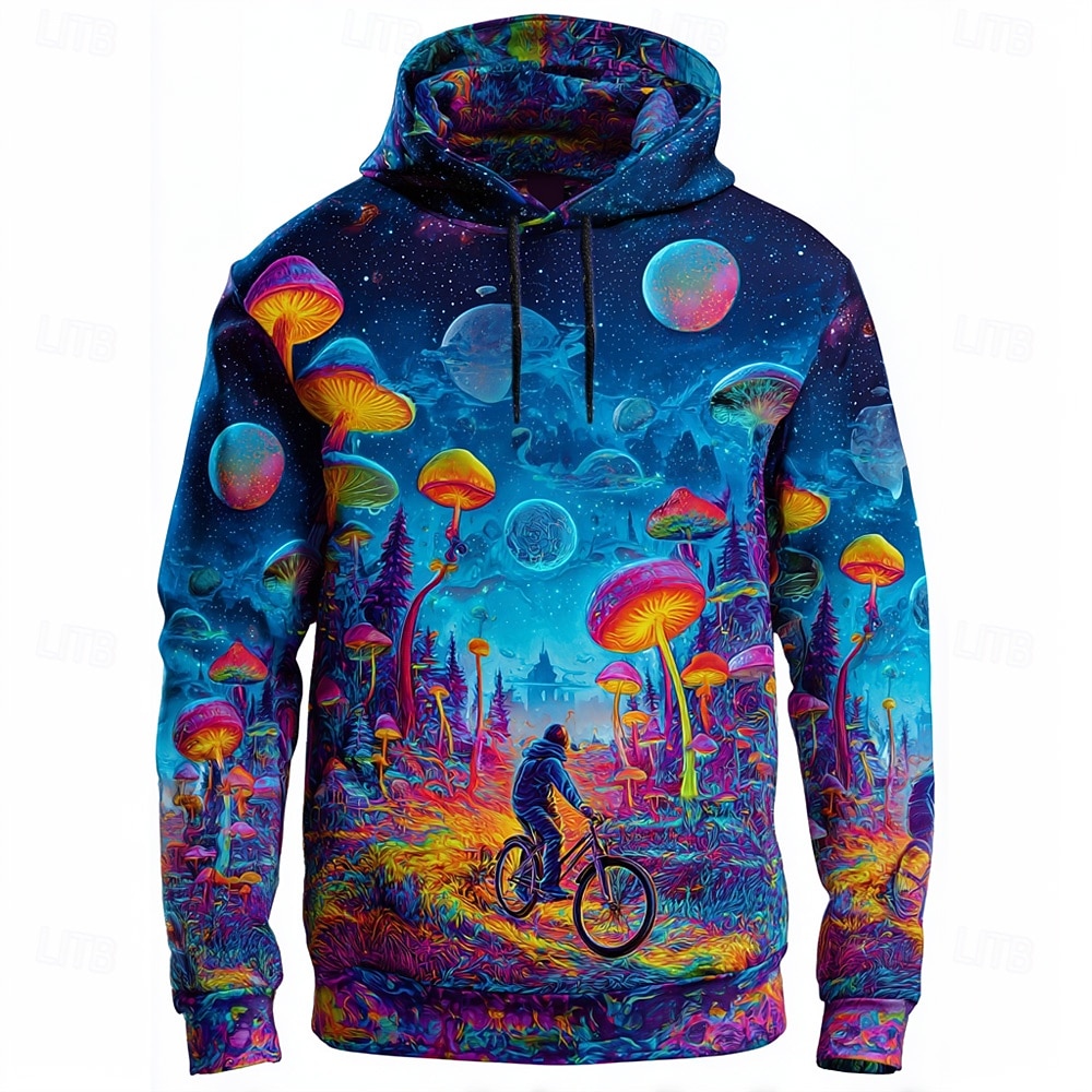 2025年 男性用 3D印刷 きのこ パーカー スウェットシャツ ファッション クール クルーネック 家 パーティー ストリートウェア ブラック ブルー ドローストリング 秋 冬 デザイナー  コレクション – $26.99 –P3