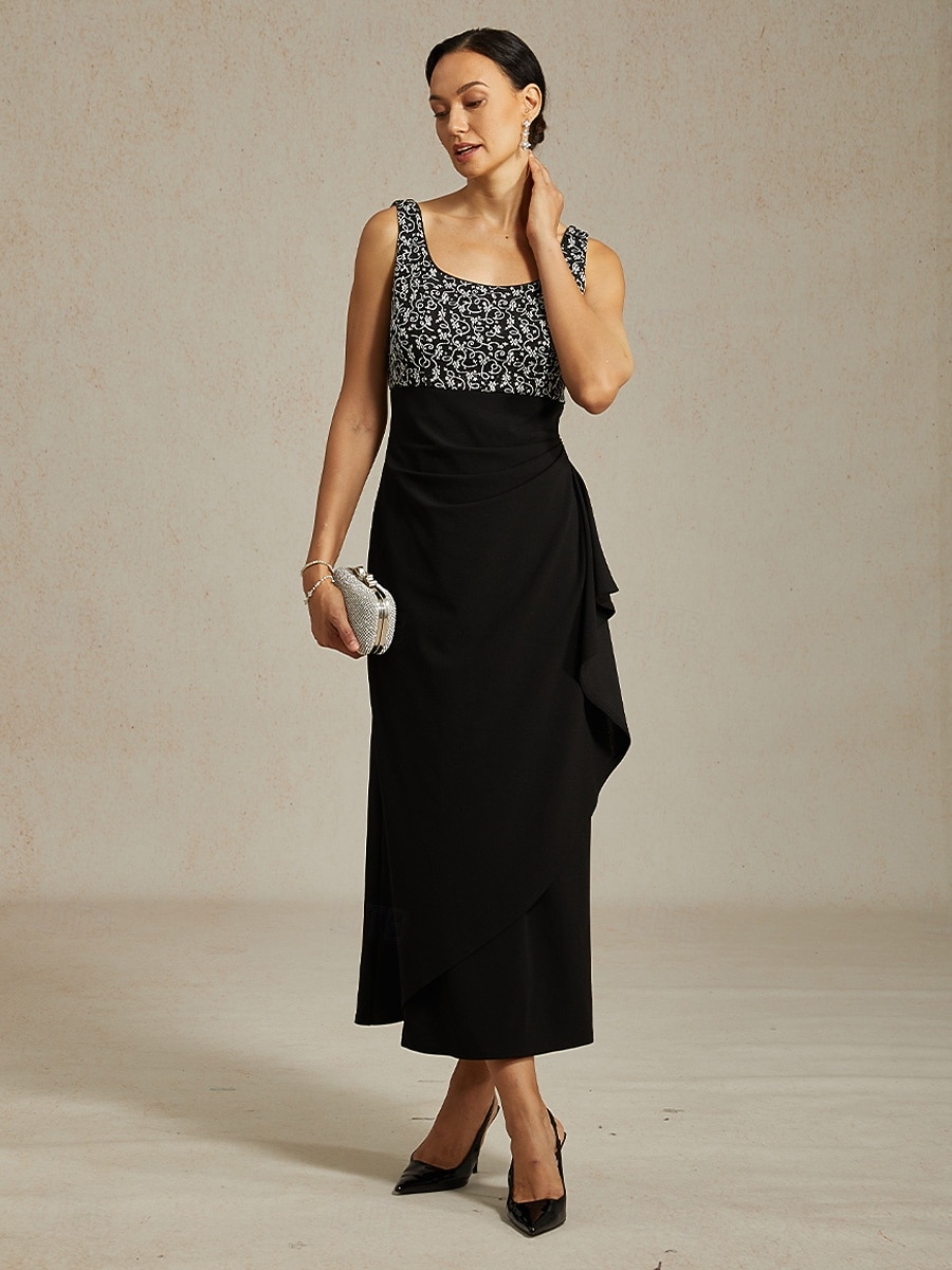 Mujer Vestido maxi Vestido tubo Elegante Formal Vestidos semi formales Fiesta de Noche Lentejuelas Encaje Ajuste regular Floral Manga Larga Cuello Barco Negro 2026 - $208.19 –P6