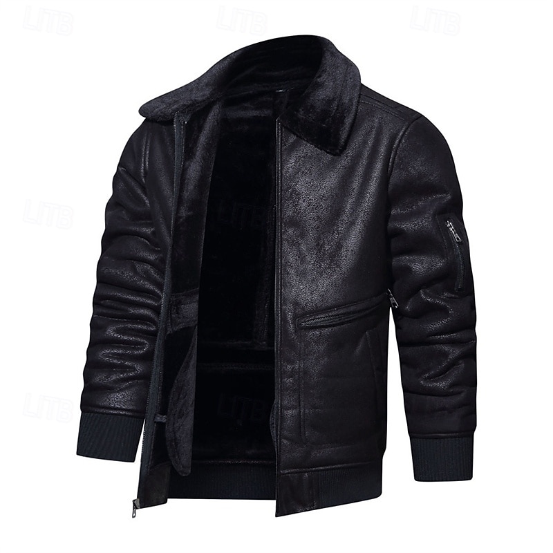 Per uomo Giacca in Ecopelle Giacca in Pile Giacca da Biker Giacca da Moto Vacanza Quotidiano Antivento Caldo Tasca Inverno Semplice Moda Classico Bavero Regolare Nero Caffè Giacca del 2025 a $81.99 –P9