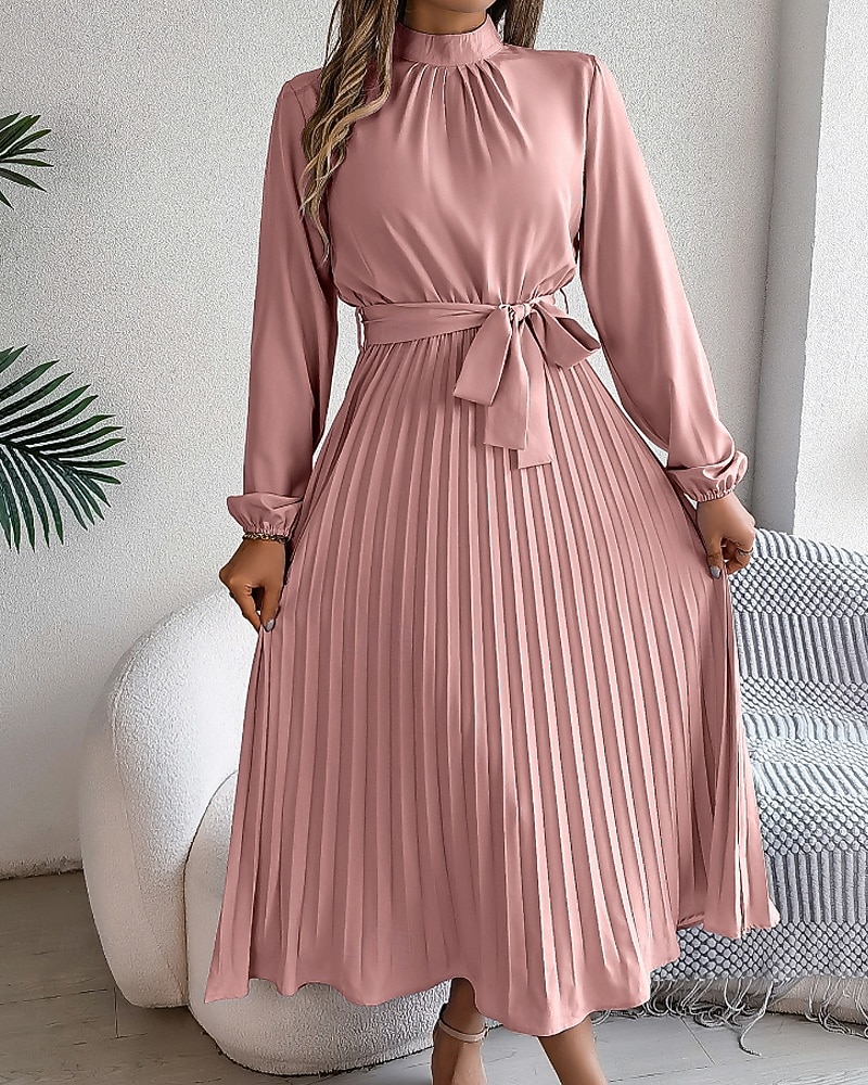 Mulheres Vestido midi vestido de cetim Vestido de festa Vestido Coquetel Vestido franzido Elegante Moderno Festa de Noite Festa Encontro Normal Tecido Manga Longa Colarinho Chinês Preto Rosa Vinho de 2026 por $31.99 –P3