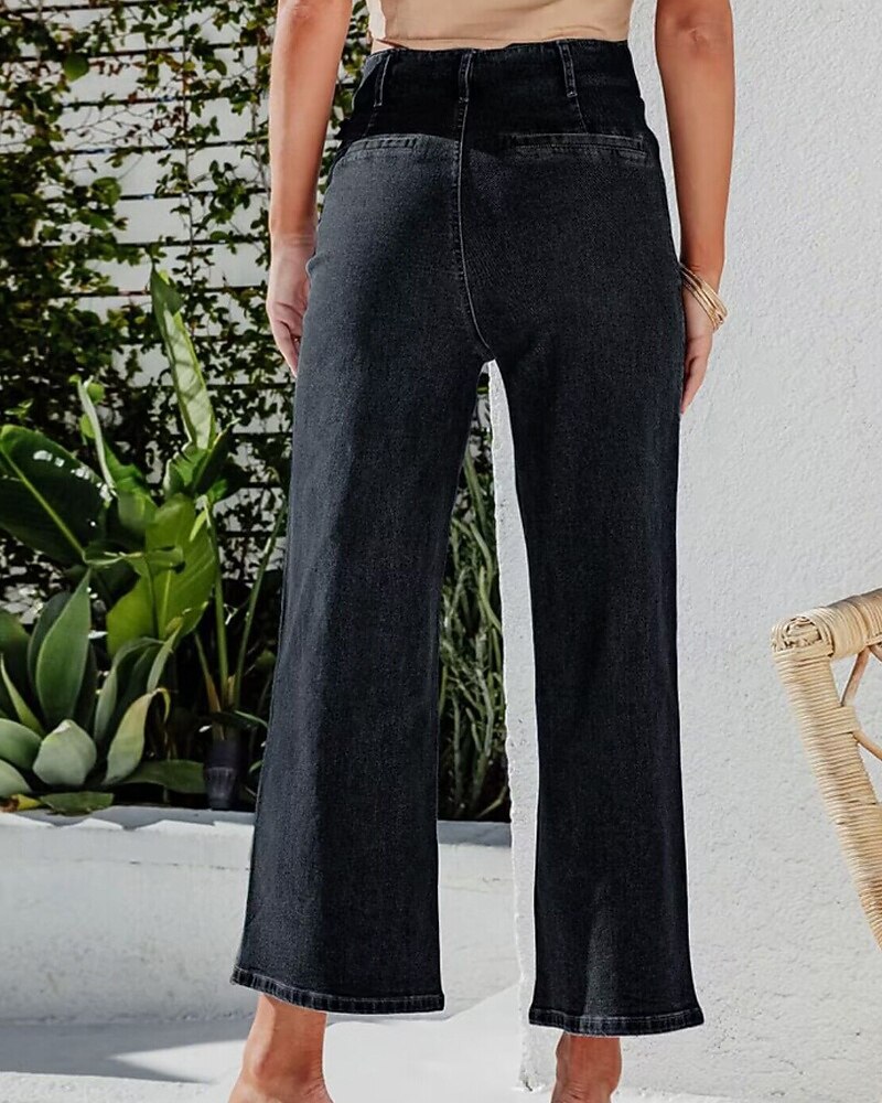 Per donna Jeans Chinos Dritto Streetwear Casual Lunghezza intera Vita media Semplice Tasca Elastico in vita Confortevole Micro-elastico All'aperto Vacanza Quotidiano Nero Blu Blu chiaro Autunno del 2025 a $32.99 –P8
