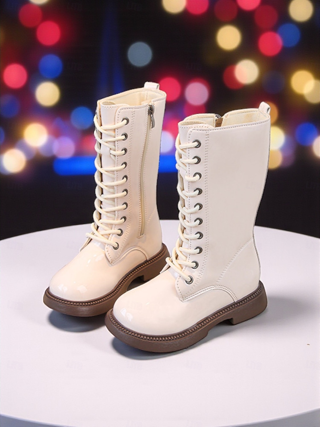 أحذية زي نجمة البوب الكورية المستوحاة من المعبودات، أحذية بيضاء طويلة حتى الركبة برباط للفتيات، أحذية أداء عصرية للرقص والعروض المسرحية 2026 - $32.99 –P5