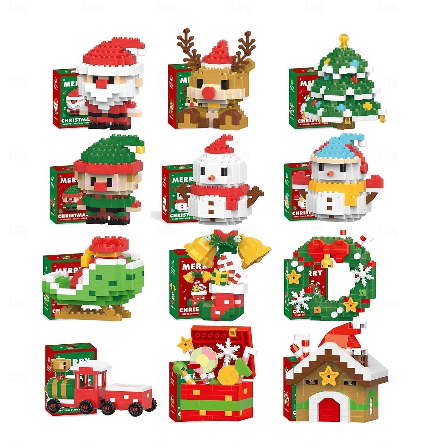 τουβλάκια δομικών κατασκευών με σχέδιο Άγιου Βασίλη, συσκευασία 12 χριστουγεννιάτικων τουβλάκια στολίδια παιχνίδια, μίνι φιγούρες κατασκευών, χριστουγεννιάτικες κάλτσες, δώρα μπομπονιέρες για πάρτι, 2025 - $19.99 –P1