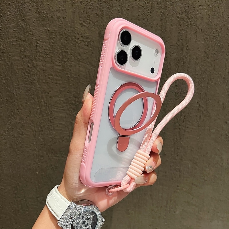טלפון מגן עבור iPhone 17 Pro Max 17 Air 16 15 14 Pro Max Plus 13 Pro Max כיסוי אחורי עם מעמד עם שרוך עמיד בזעזועים רטרו TPU אקרילי 2025 - $16.99 –P10