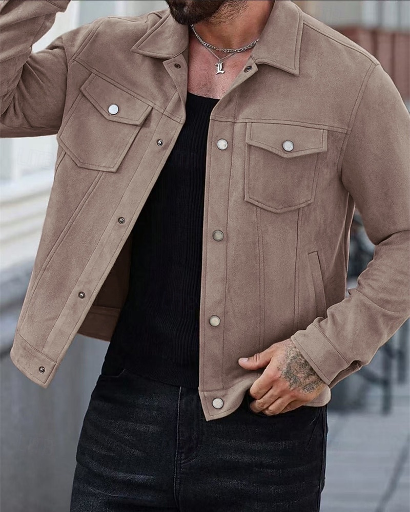 Homme Veste Légère Veste en faux suède Veste Décontractée Vacances Quotidien Respirant Avec Poches Printemps Automne Uni Mode Classique Revers Court Chameau Noir Rouge bleu marine Veste de 2025 ? $35.99 –P7