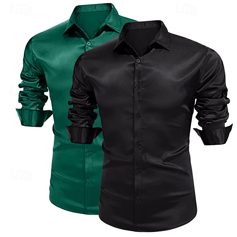 Homme Chemise Comme de la soie Chemise en satin Chemise habillée Chemise Décontractée Chemise Boutonnée Uni Formel Mariage Blanc + Vert Vert + rouge Noir + blanc Blanc + Bleu manche longue Revers de 2025 ? $29.99 –P10