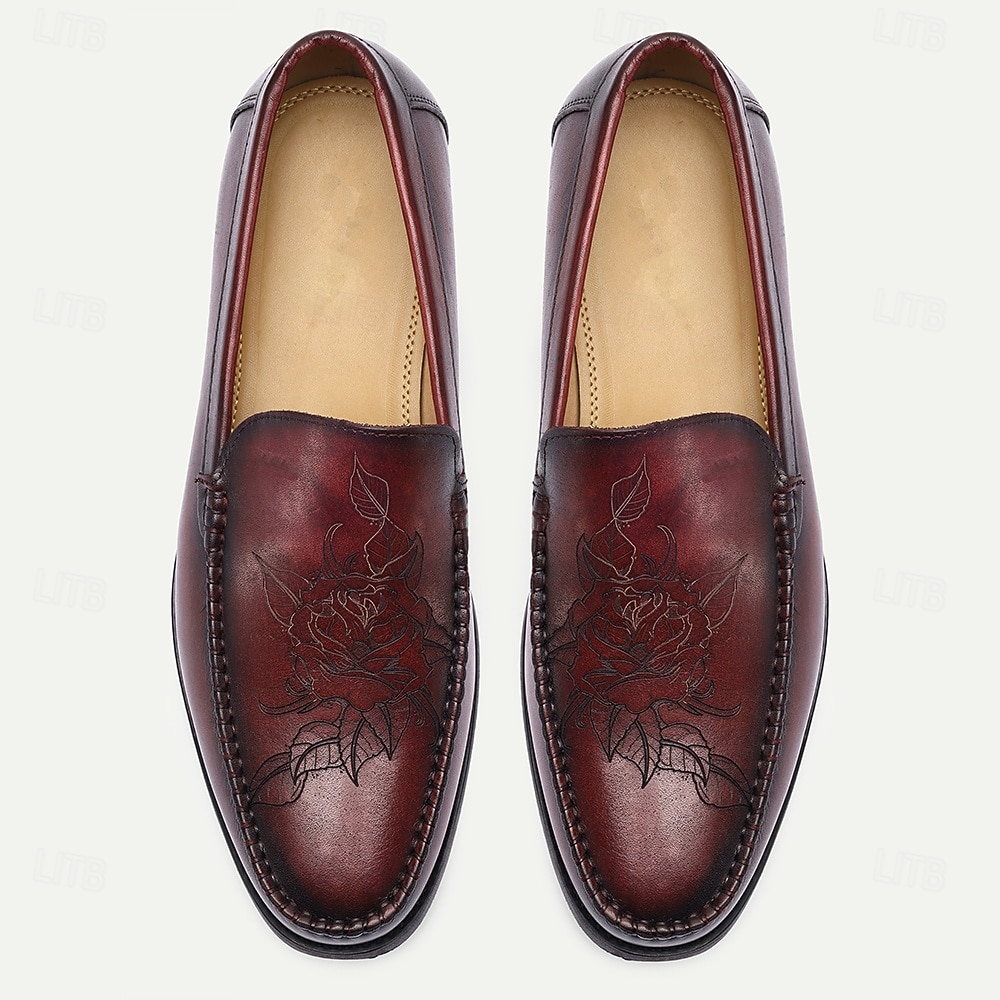 mocassini da uomo in vera pelle color bordeaux: classiche scarpe eleganti slip-on con stampa goffrata per ufficio, feste e occasioni formali del 2026 a $84.99 –P4