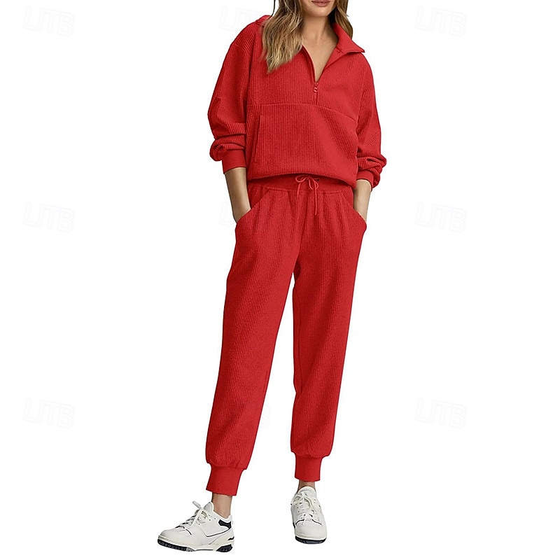 Γυναικεία Σετ Φόρμας με Πουλόβερ Φόρμα 2 τεμαχίων Ρούχα για χαλάρωση με τσέπη Μονόχρωμο Ρούχα σύνολα Φθινόπωρο Μαύρο Ροζ Γυμναστήριο Τρέξιμο Καταλληλότητα Αναπνέει Μακρυμάνικο Αθλητισμός 2026 - $42.99 –P3