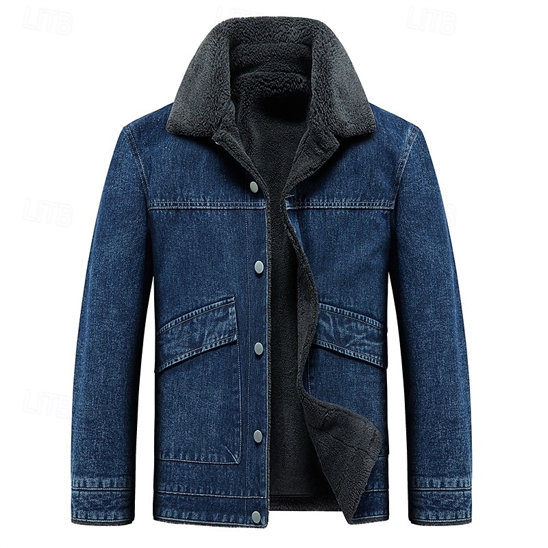 Męskie Kurtka zimowa Kurtka polarowa Jeansowa kurtka Urlop Codzienny Keep Warm Kieszeń Polar Jesień Zima Równina Moda Moda miejska Klapa Regularny Czarny Niebieski Ciemnoszary Kurtki 2025 - $66.99 –P1