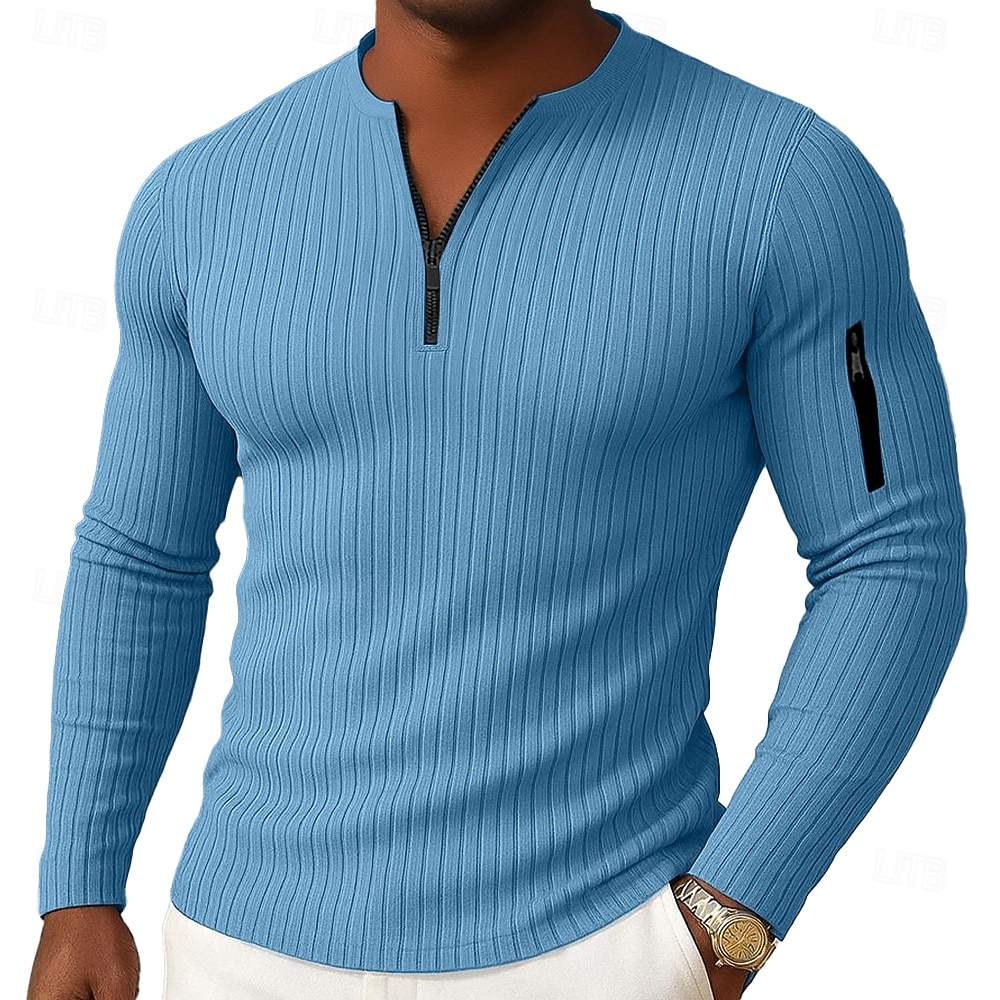 Per uomo Maglietta Maglietta a Maglia a Coste Camicia a Maniche Lunghe Manica Lunga Mezza zip Primavera Autunno Inverno Semplice Moda Designer Essenziale Zip a un quarto Vacanza Casa Streetwear del 2025 a $25.99 –P2