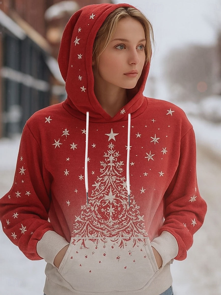 Dame Pullover hettegenser-genser Grafisk Juletre Fritid Langermet Med hette Vanlige topper Festkveldsklær Gate Hverdag Rød Blå Lilla Grønn Vår Høst Vinter 2025 - $33.99 –P1