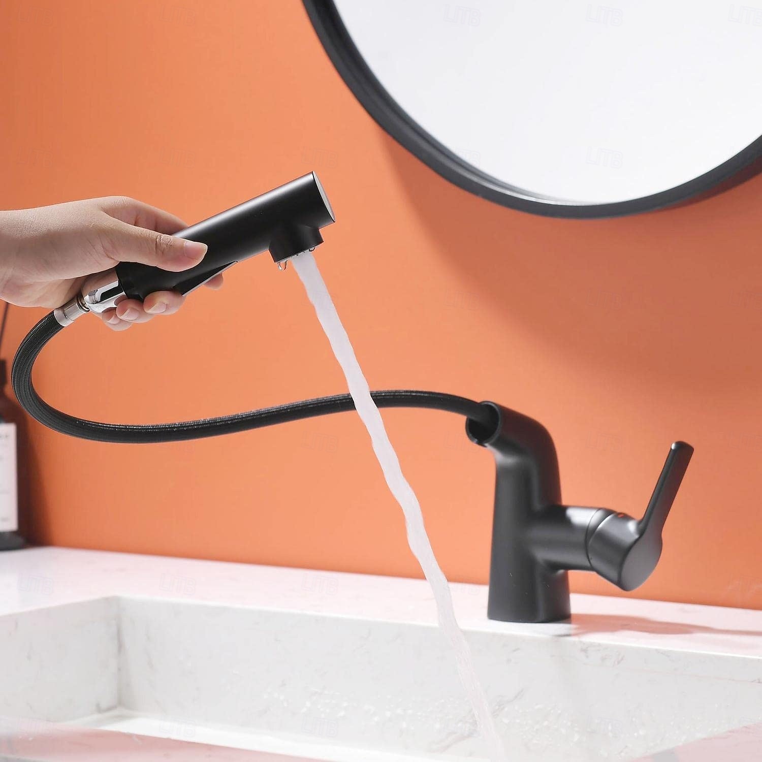 Bathroom Sink Faucet with Pull Out Spray,Brass Liftable 3-modes Electroplated / Painted Finishes Centerset Single Handle One Hole Lavatory Rotating Spout for Cold and Hot Water Bath Taps 2025 - $161.99 –P2