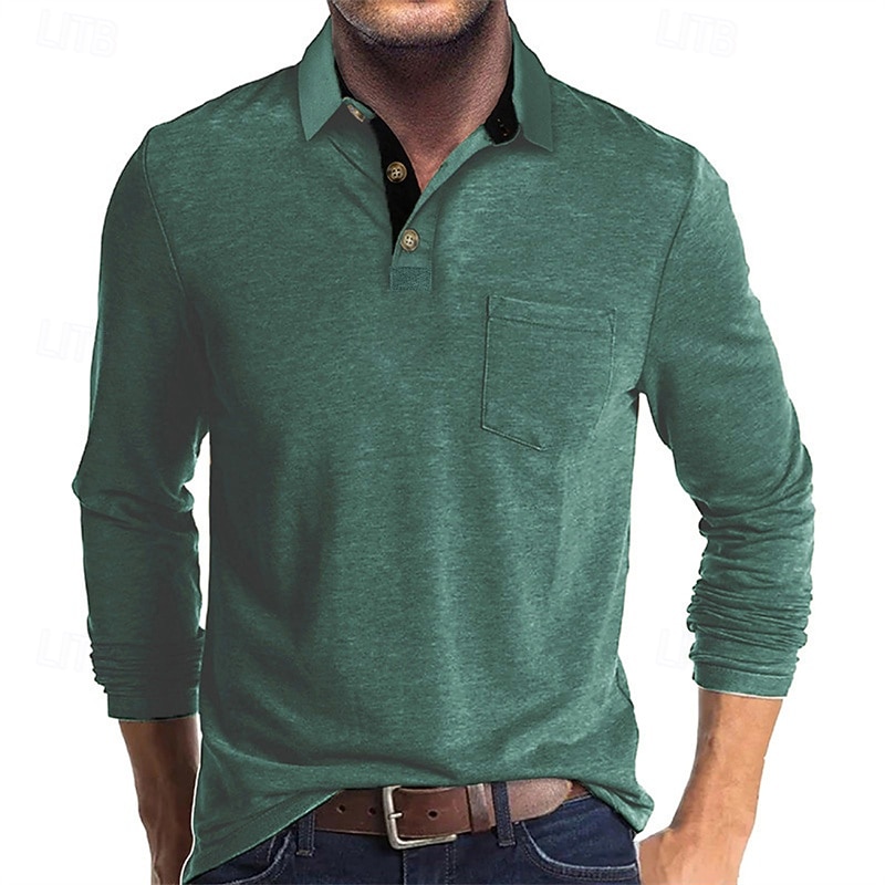 Herren Golfshirt Golf Poloshirts Arbeit Lässig Revers Langarm Basic Modern Einfach Tasche Knöpfe Frühling Herbst Normale Passform Schwarz Weiß Marineblau Dunkelgrün Khaki Armeegrün Golfshirt 2025 - $22.99 –P19