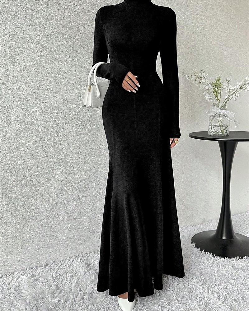Pentru femei Rochii Midi Rochie neagra Rochie casual Elegant Modă Modern În aer liber Zilnic Ieșire Fit regulat Simplu Manșon Lung Guler Pe Gât Negru Primăvară Iarnă Toamnă 2025 - $43.99 –P3