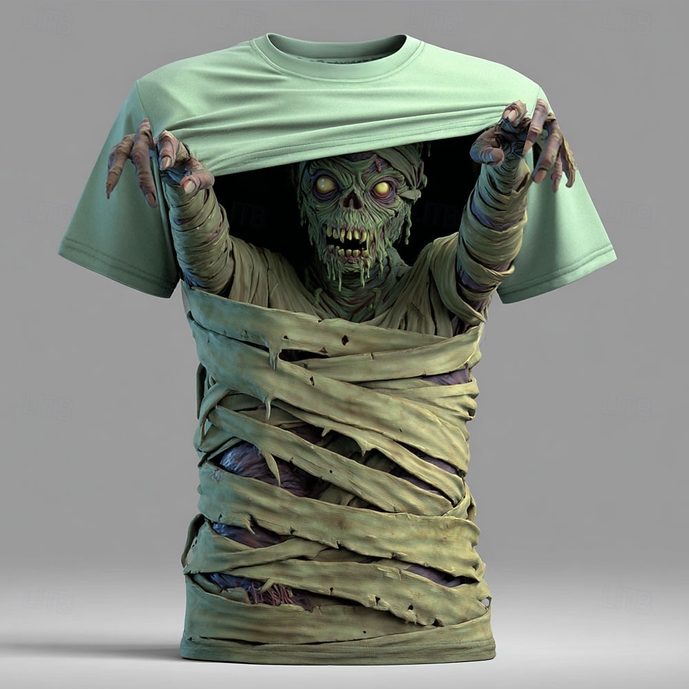 Halloween Miesten 3D Print Zombeja 3D T-paita Lyhythihainen T-paita 3D-tulostus Tiukka pyöreä kaula-aukko Paita Liioiteltu Suunnittelija Kauhu Juhla Katu Pyhäpäivä Sininen Purppura Apila Kesä Kevät 2025 - $20.99 –P1