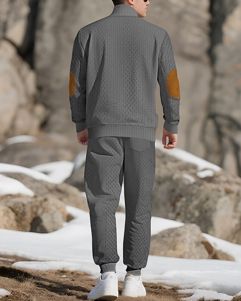 Men's Sweatshirt Tracksuit Outfit Set Stand Collar Outdoor Daily Sports Jacquard Drawstring Button Up Color Block Wine Red Black White Polyester Activewear Fashion Streetwear Spring 2025 - $52.99 –P6