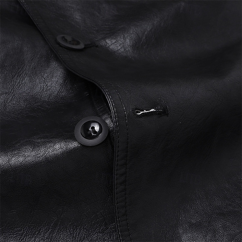 Herr Rock Trenchcoat Lång trenchcoat Semester Dagligen Vår Höst PU Läder Vindtät Ytterkläder Kläder Mode Klassisk Slät Ficka Kavajslag Enkelknäppt 2025 - $73.99 –P7