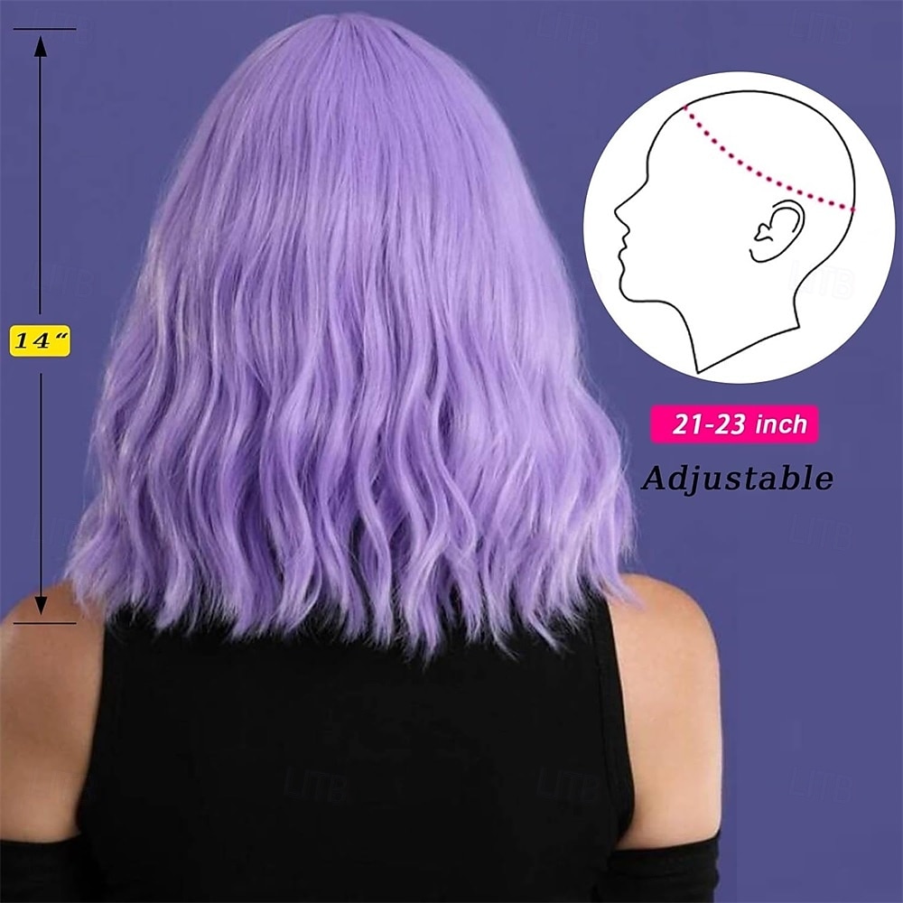 Purple Wig with Bangs Soft Short Bob Wavy Wigs for Women Synthetic Shoulder Length Women's Curly Wigs for Halloween Costumes Cosplay Daily 2026 - $21.99 –P5