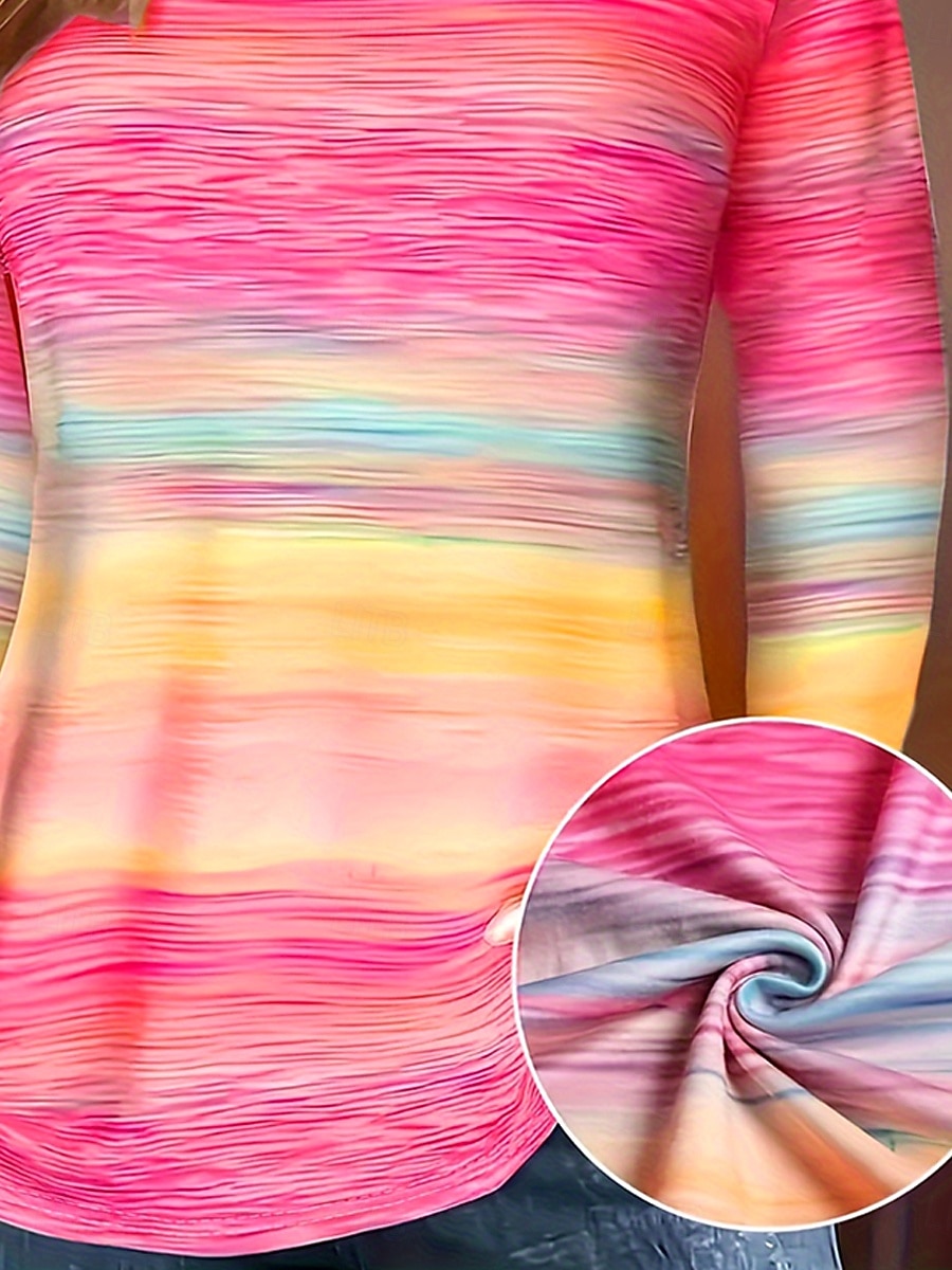 Γυναικεία Μπλουζάκι Στάμπα Ombre Γραφική Διαβάθμιση χρώματος Βίντατζ Στυλάτο Κλασσικό Μακρυμάνικο Στρογγυλή Ψηλή Λαιμόκοψη Στρογγυλή Λαιμόκοψη Κανονικά μπλουζάκια Καθημερινά Ανθισμένο Ροζ 2026 - $24.99 –P3