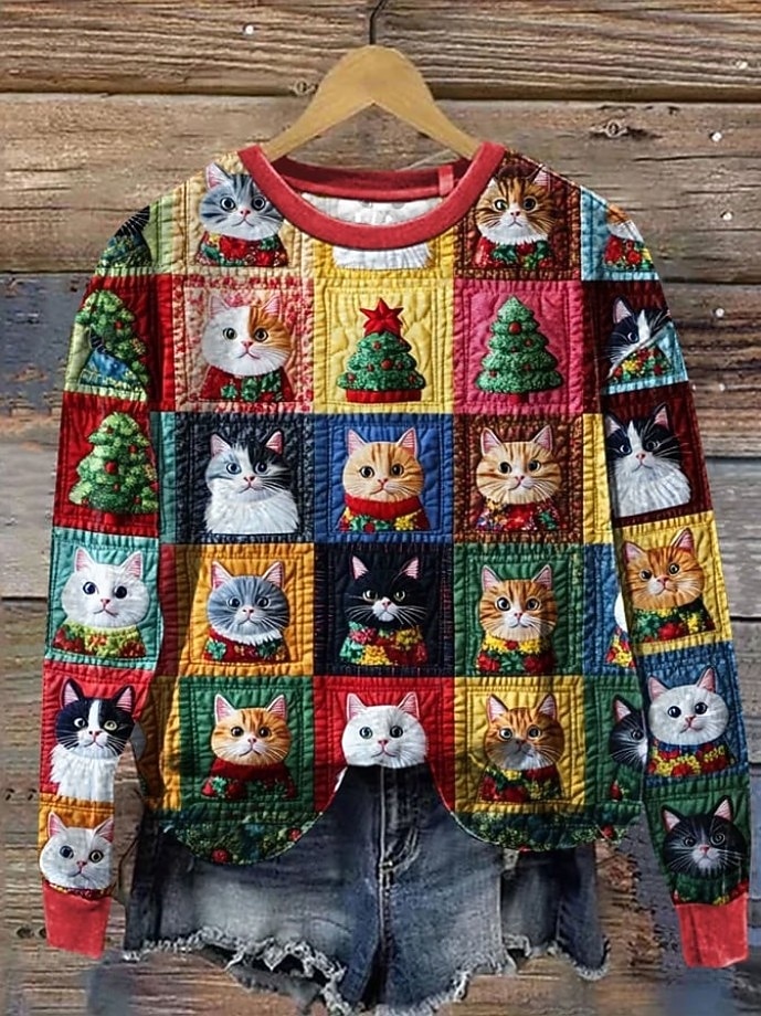 Pentru femei Hanorac pulover Pisica Brad de Crăciun Crăciun Casual Manșon Lung Stil Nautic Topuri obișnuite Stradă Zilnice Casual Negru Galben Roșu Vin Roșu-aprins Albastru piscină Primăvară Toamn 2025 - $28.99 –P9