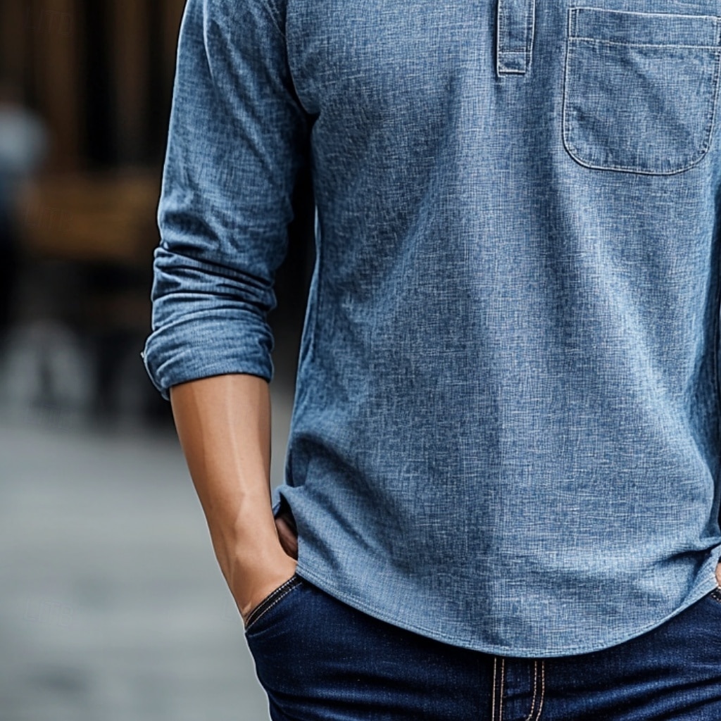 Herren Henley Hemd T-Shirt Henley Oberteil Kurzarm Einfarbig Einfach Einheitliche Farbe Mode Designer Lässig Tasche Farbblock Knöpfe Henley Outdoor Lässig Täglich Sommer Ganzjahres Hellblau Dunkelblau 2025 - $28.99 –P3