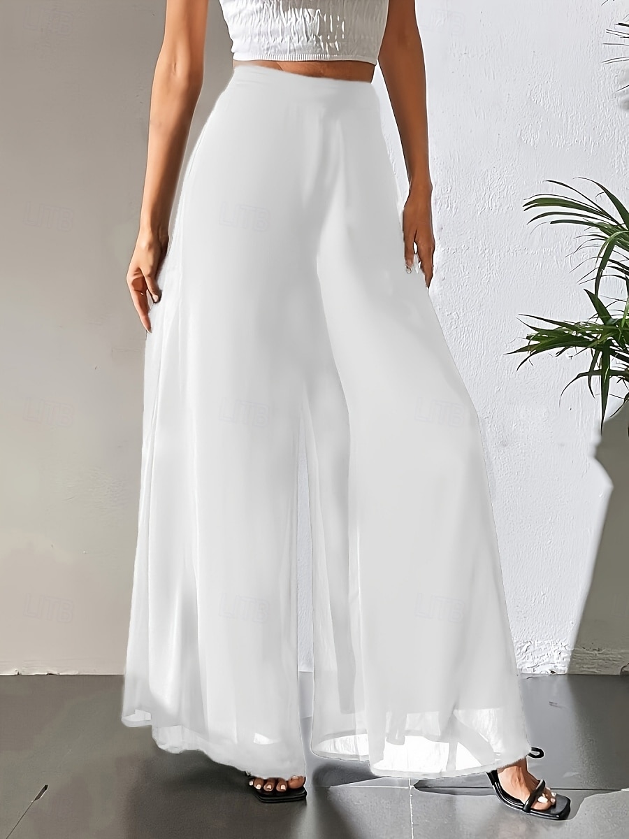Mulheres Perna larga chinês Moda Roupa de rua Básico Comprimento total Cintura Alta Tecido Cintura elástica Confortável Macio Com Stretch Ao ar livre Rua Casual Marron Escuro Vinho Preto Branco Verão de 2025 por $26.99 –P9