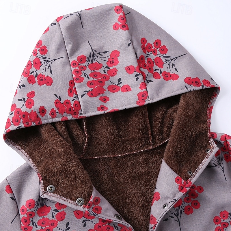 Damen Wintermantel Mantel Kapuzenjacke Warm Bequem Tasche Knöpfe Lässig Blumen Urlaub Ausgehen Wochenende Regulär Kapuzenpullover Normale Passform Langarm Oberbekleidung Weiß Gelb Rote Herbst Winter 2025 - $39.99 –P4