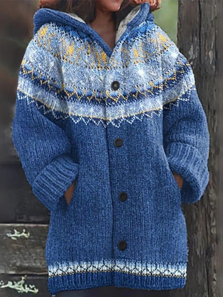 Γυναικεία Πουλόβερ Ζακέτα Κομψό Μοντέρνα Κομψό στυλ street Γεωμετρικό Ριγέ Με Κουκούλα Τσέπη Πλεκτό Στάμπα Μακρυμάνικο Κανονικά μπλουζάκια Πλέκω ΕΞΩΤΕΡΙΚΟΥ ΧΩΡΟΥ Καθημερινά Σαββατοκύριακο 2025 - $52.99 –P1