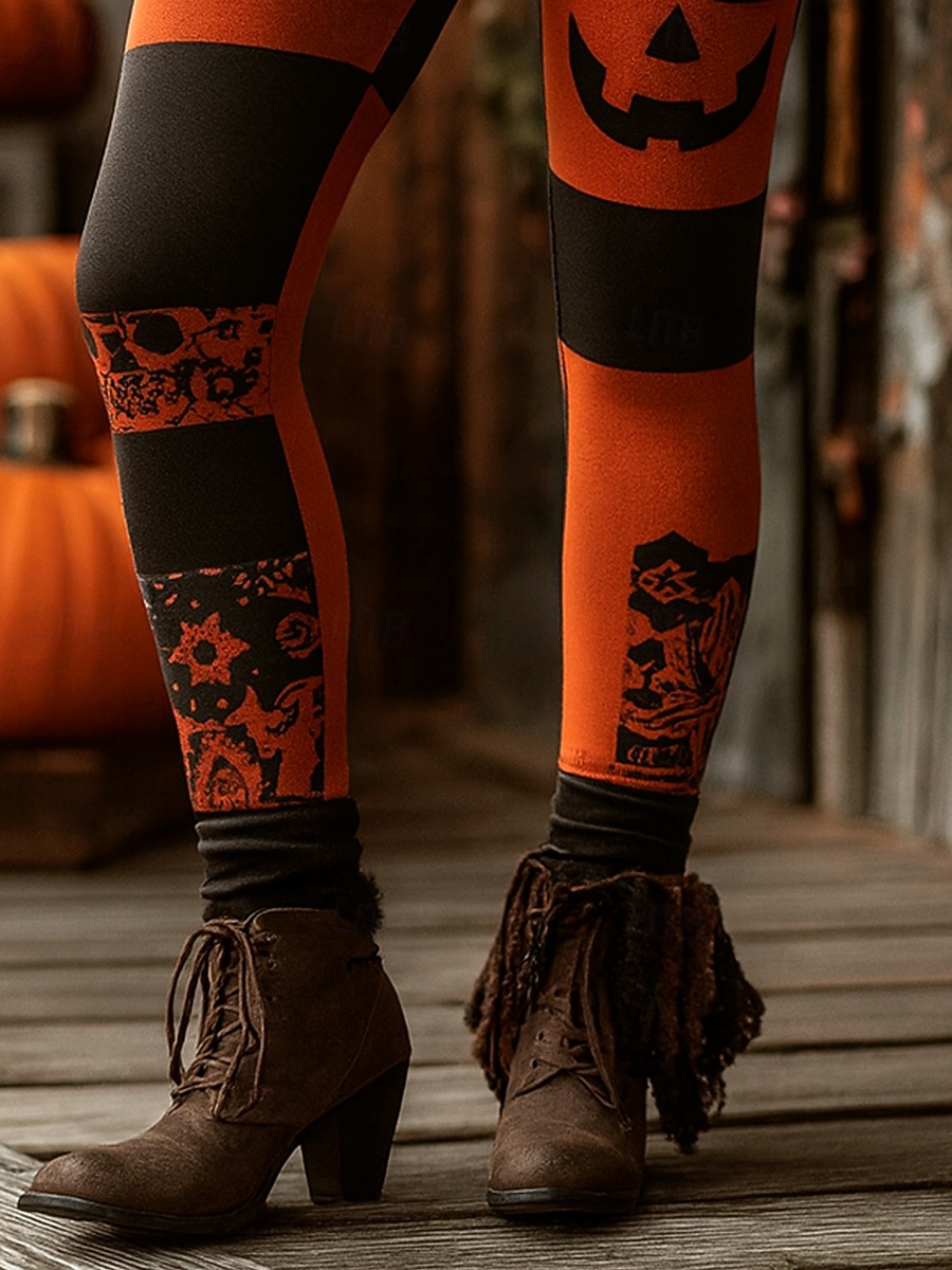 Dame Leggings Ferie Årgang Mote Ankel-lengde Høy MidjePantsHalloween Grafisk Hodeskaller Gresskar Printer Myk Pustende Elastisk Feriereise Gate Avslappet Svart 1 # Svart Oransje Høst Vinter Slank 2025 - $22.99 –P4