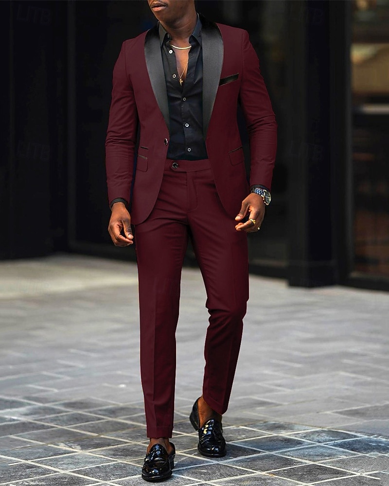 Męskie Marynarka + spodnie wizytowe Marynarka Garnitury Biznes Spotkanie towarzyskie Wesele 2 elementy Moda Codzienny Wiosna Jesień Poliester Kolorowy blok Kieszeń Guziki Wygodny Guziki jednorzędowe 2025 - $89.99 –P5