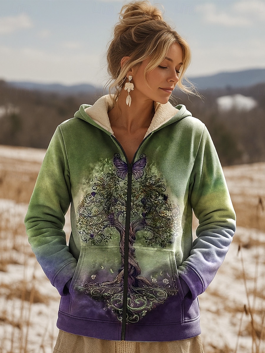 Per donna Giacca Invernale Giacca in Pile Caldo Leggero Stampato Foderato in pile Vintage Quotidiano Boho Vintage Floreale Vacanza Casuale Corto Con Cappuccio Vestibilità regolare Manica Lunga del 2026 a $51.99 –P1