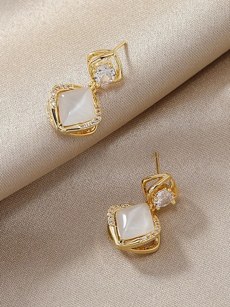 Элегантные женские позолоченные серьги-подвески с кошачьим глазом и цирконом, доступные в вариантах гвоздиков и клипс для свадеб, вечеринок и торжественных случаев 2026 - $11.99 –P5