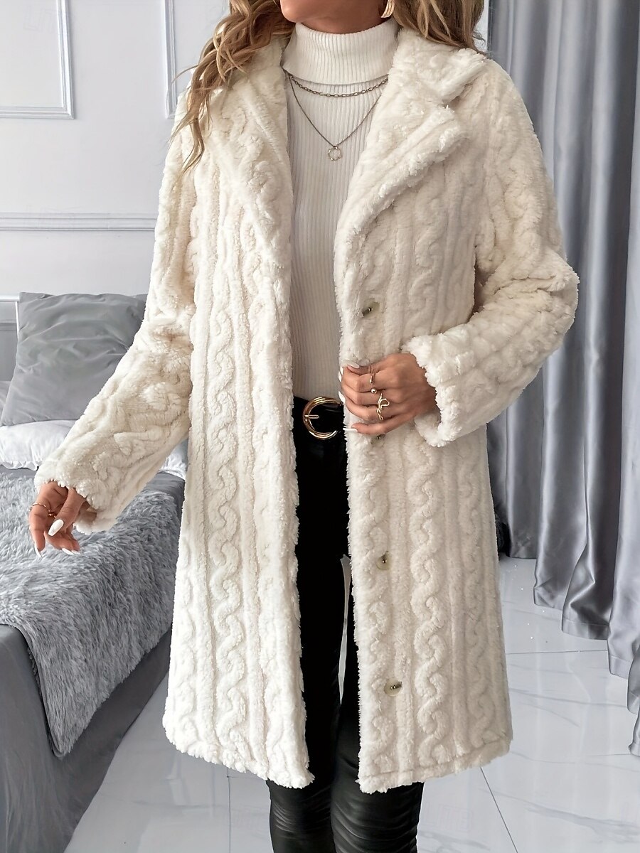 Dame Vinterfrakk Sherpa jakke Bekvem Pustende Knapper Elegant Fritid عادي Feriereise Gate Avslappet Dagligdagstøy Enkeltkneppet Lang Aftæpning Normal Langermet Yttertøy Beige Vår Høst 2025 - $37.99 –P5