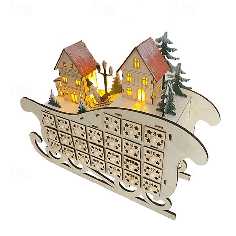 Ξύλινο Χριστουγεννιάτικο Ημερολόγιο Advent Σκηνή Γέννησης Σπίτι Με Κουτιά 24 Συρταριών και Ζεστά LED Χριστουγεννιάτικη Διακόσμηση 2025 - $88.99 –P10