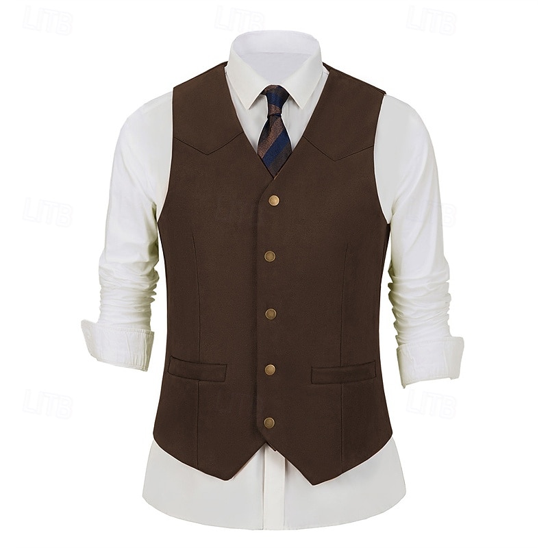 Herren Weste aus Wildlederimitat Weste Gilet Urlaub Party Geschäft Mode Lässig Frühling Herbst Tasche Knöpfe Polyester Bequem Einfach Einreihig Ein-Knopf V Ausschnitt Normale Passform Schwarz 2025 - $32.99 –P10